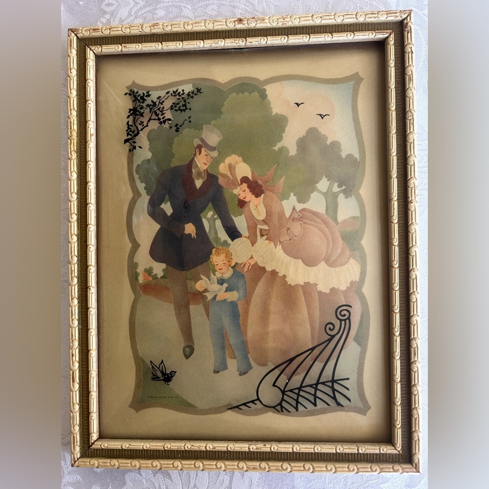 4 Vintage Curved Glass Framed Reverse Painted Silhouettes - Picture 8 of 9